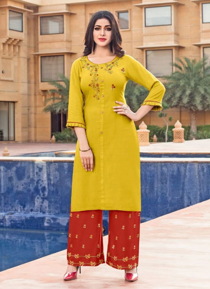 Chemistry Rayon Designer Embroidered Party Wear Plazzo Kurti Collection 4001-4007